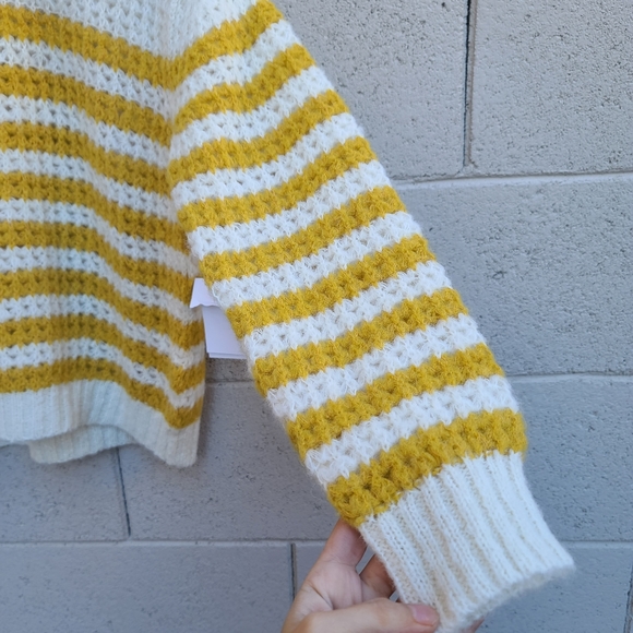 MOTHER | The Striped Alpaca-Blend Open Knit Sweater in Mostly Sunny NEW Sz Small - Picture 8 of 15